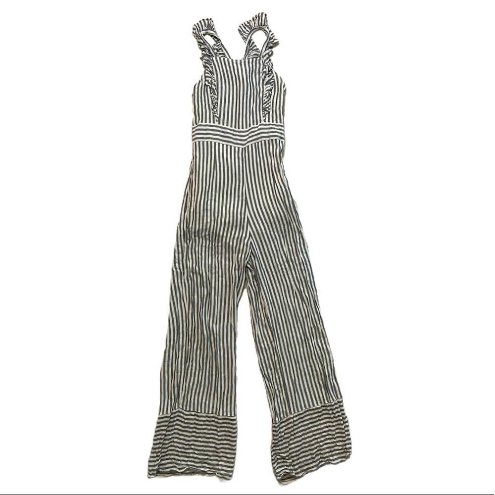 Free Press striped ruffle wide leg jumpsuit medium